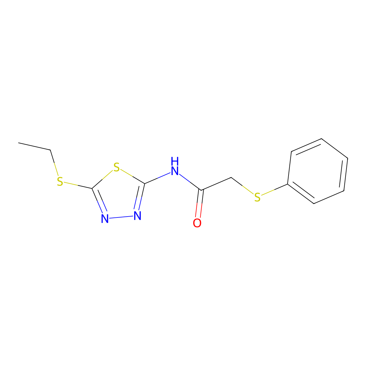 N-(5-ethylsulfanyl-1,3,4-thiadiazol-2-yl)-2-phenylsulfanylacetamide molecular structure, CAS 394233-07-9