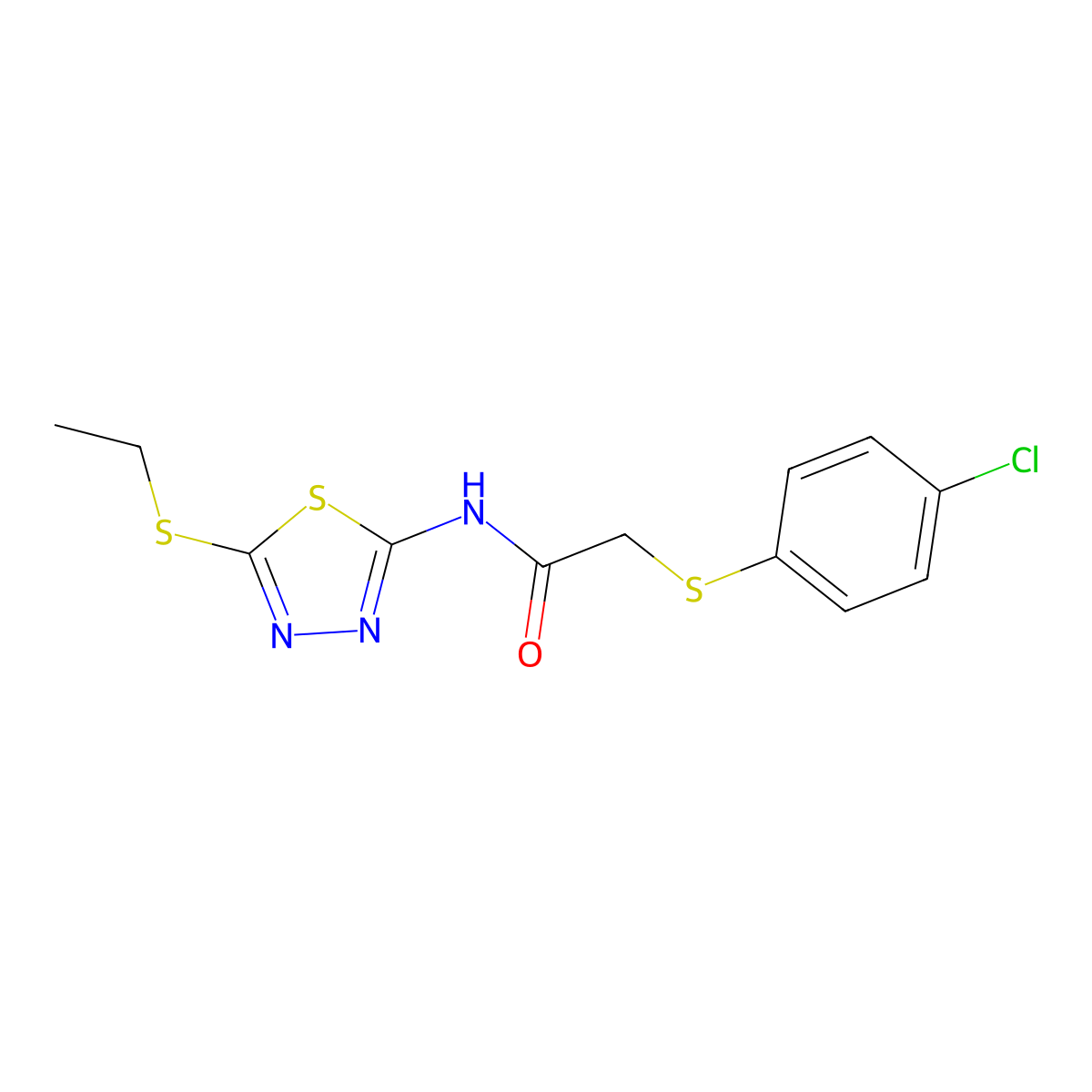 2-((4-chlorophenyl)thio)-N-(5-(ethylthio)-1,3,4-thiadiazol-2-yl)acetamide molecular structure, CAS 394233-09-1