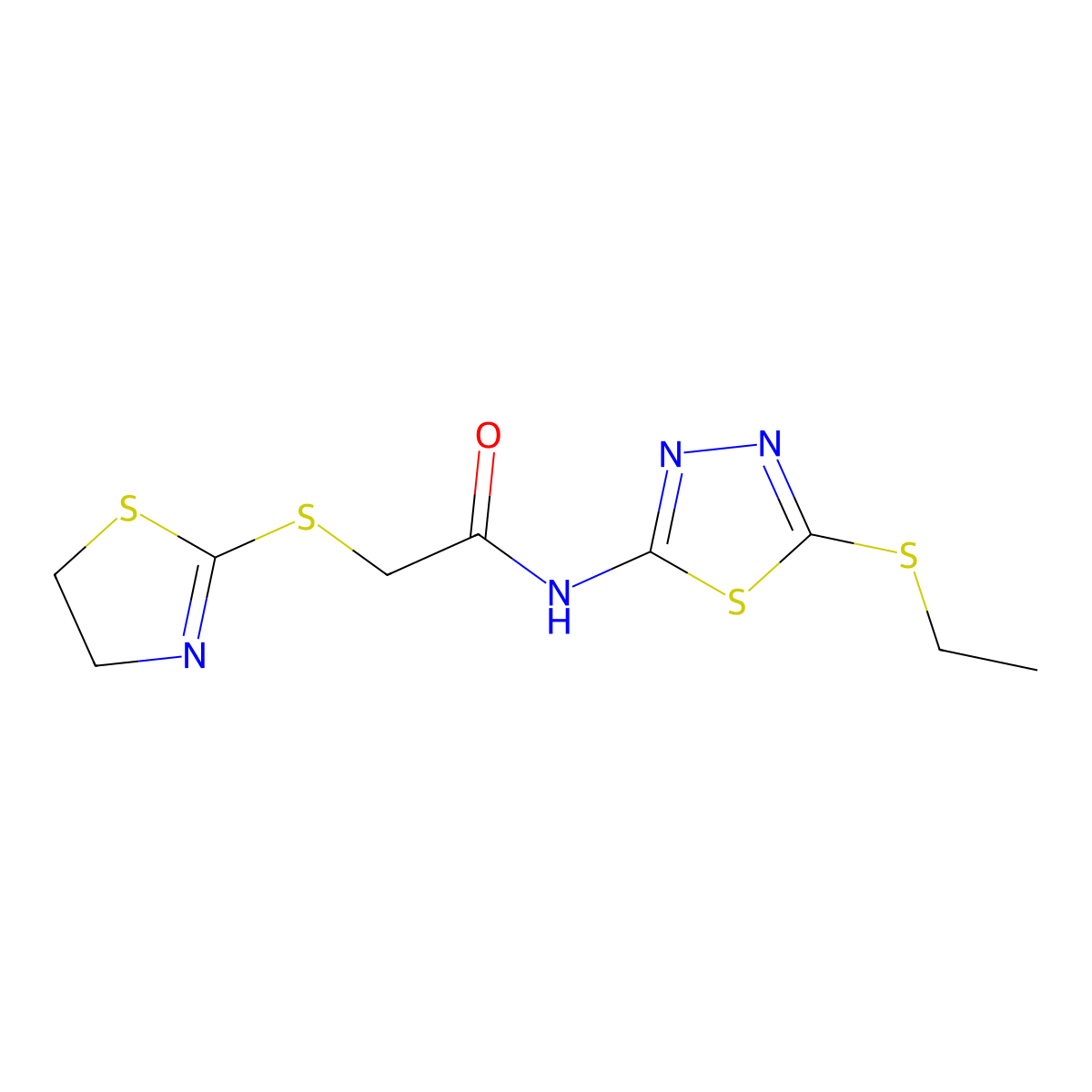 2-(4,5-dihydrothiazol-2-ylthio)-N-[5-(ethylthio)-1,3,4-thiadiazol-2-yl]acetamide molecular structure, CAS 394233-15-9