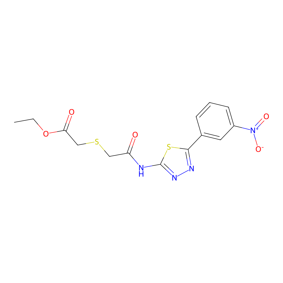 Ethyl 2-[2-[[5-(3-nitrophenyl)-1,3,4-thiadiazol-2-yl]amino]-2-oxoethyl]sulfanylacetate molecular structure, CAS 394233-25-1