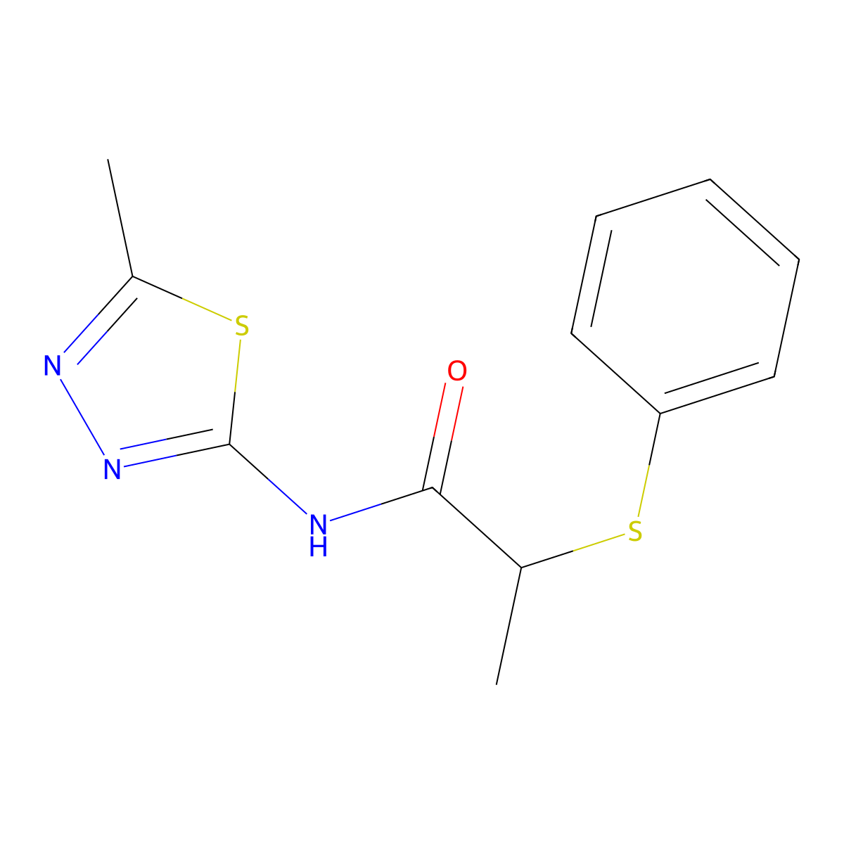 N-(5-methyl-1,3,4-thiadiazol-2-yl)-2-(phenylthio)propanamide molecular structure, CAS 394233-39-7