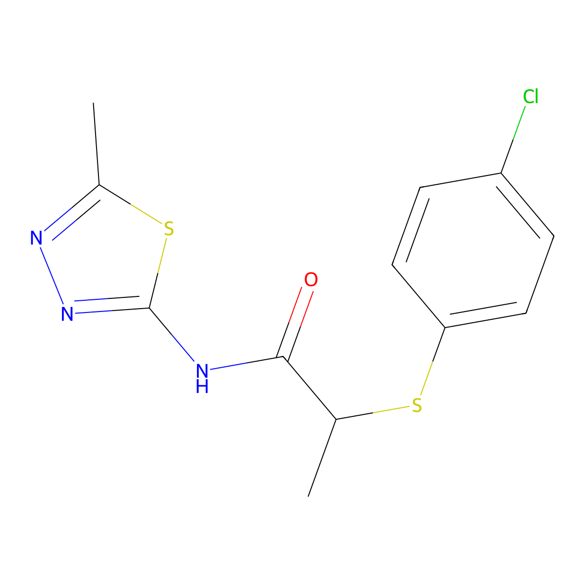 2-((4-chlorophenyl)thio)-N-(5-methyl-1,3,4-thiadiazol-2-yl)propanamide molecular structure, CAS 394233-41-1