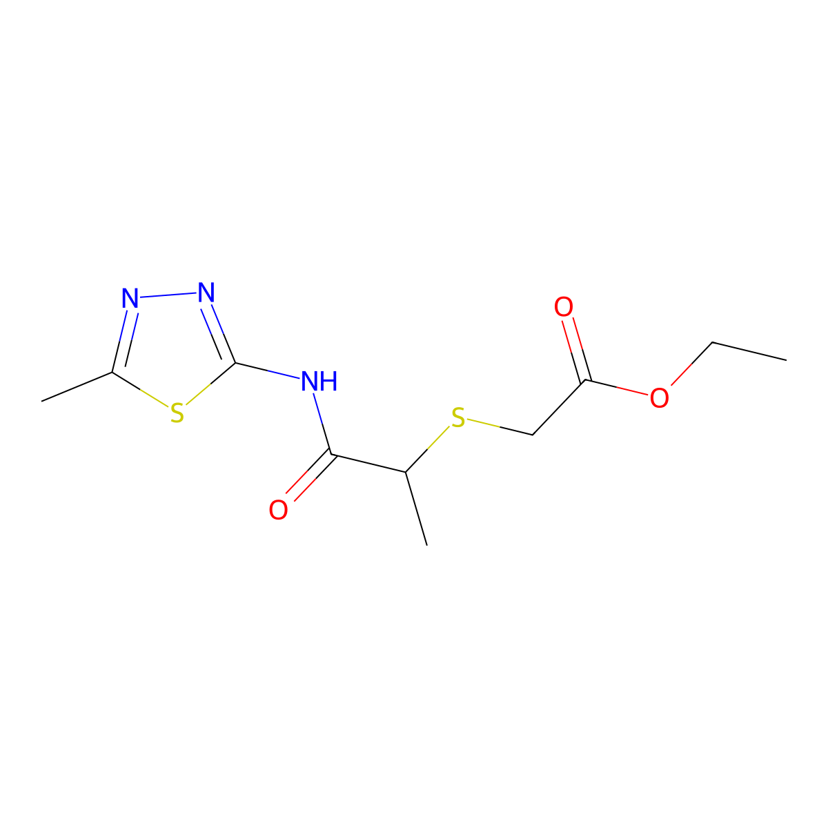 Ethyl 2-[1-[(5-methyl-1,3,4-thiadiazol-2-yl)amino]-1-oxopropan-2-yl]sulfanylacetate molecular structure, CAS 394233-45-5