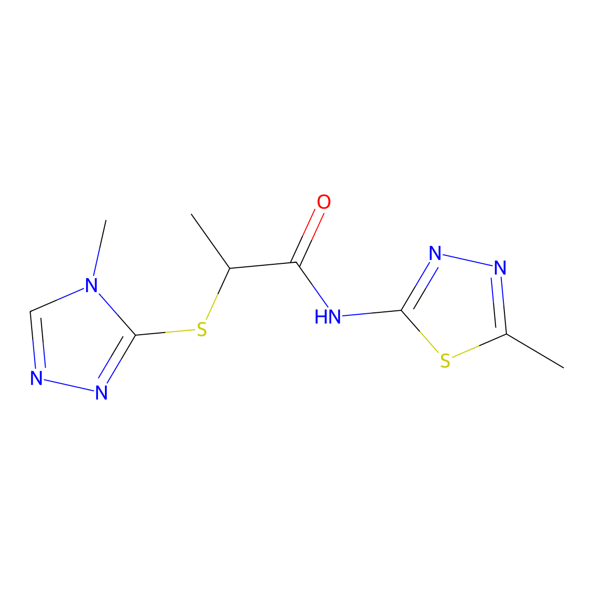 N-(5-methyl-1,3,4-thiadiazol-2-yl)-2-[(4-methyl-1,2,4-triazol-3-yl)sulfanyl]propanamide molecular structure, CAS 394233-51-3