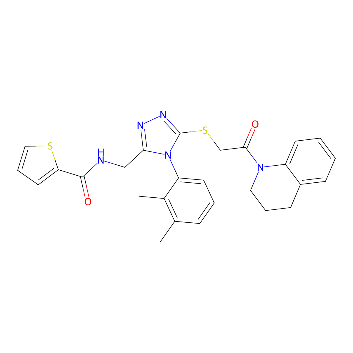 N-((5-((2-(3,4-dihydroquinolin-1(2H)-yl)-2-oxoethyl)thio)-4-(2,3-dimethylphenyl)-4H-1,2,4-triazol-3-yl)methyl)thiophene-2-carboxamide molecular structure, CAS 394233-54-6