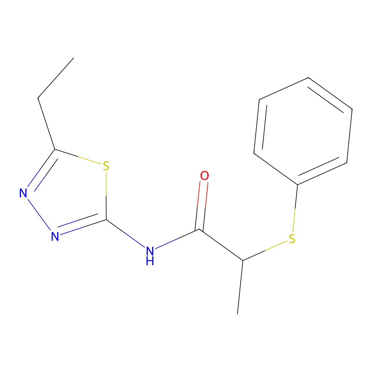 N-(5-ethyl-1,3,4-thiadiazol-2-yl)-2-phenylsulfanylpropanamide molecular structure, CAS 394233-57-9