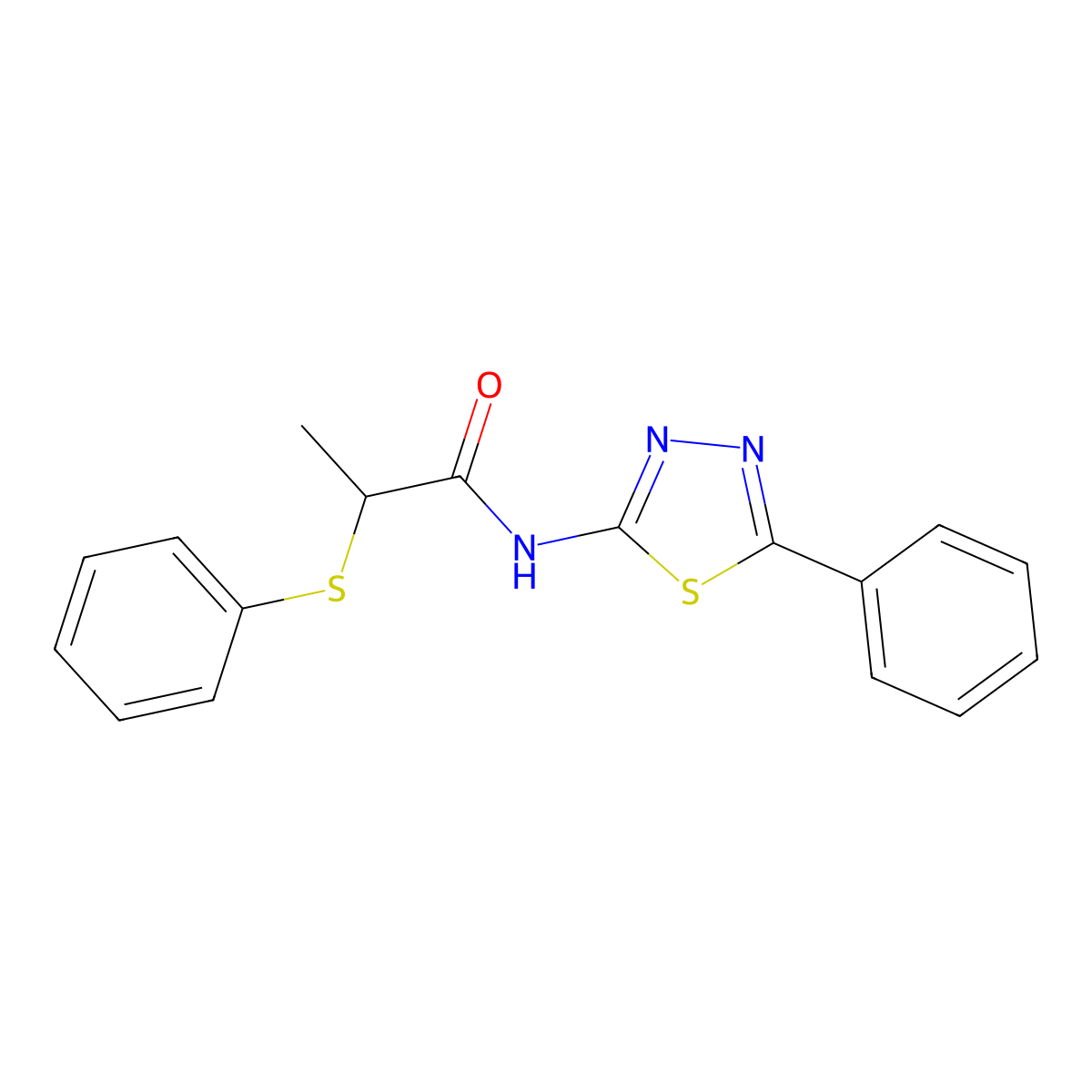 N-(5-phenyl-1,3,4-thiadiazol-2-yl)-2-(phenylthio)propanamide molecular structure, CAS 394233-98-8