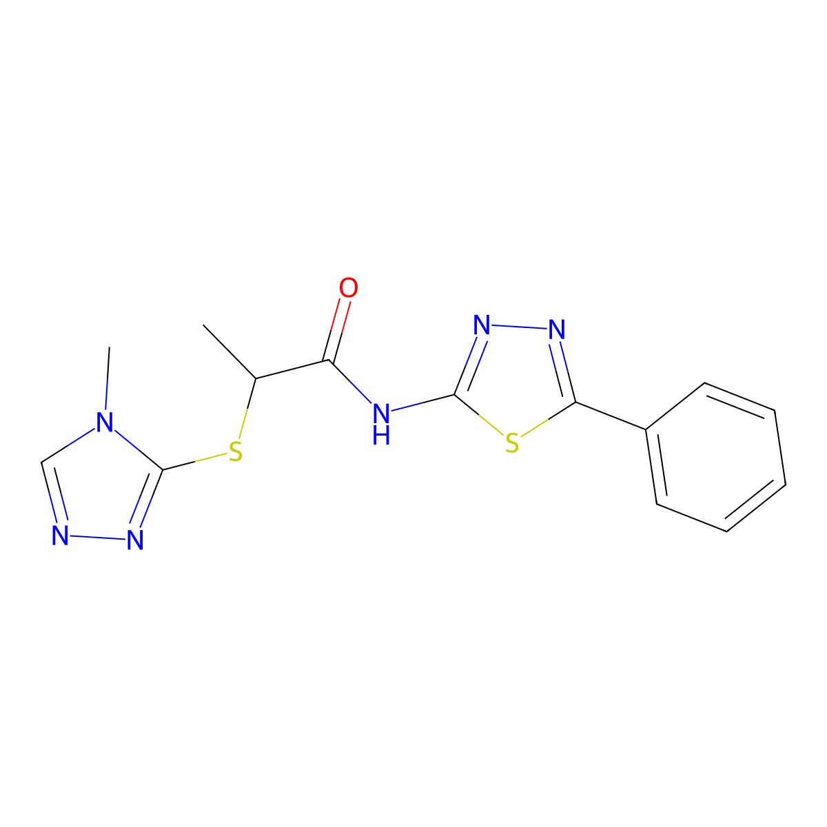 2-[(4-methyl-1,2,4-triazol-3-yl)sulfanyl]-N-(5-phenyl-1,3,4-thiadiazol-2-yl)propanamide molecular structure, CAS 394234-04-9