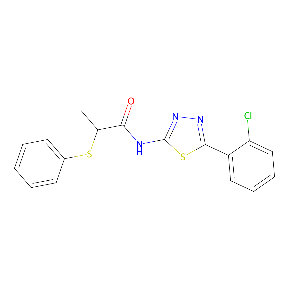 N-(5-(2-chlorophenyl)-1,3,4-thiadiazol-2-yl)-2-(phenylthio)propanamide molecular structure, CAS 394234-10-7