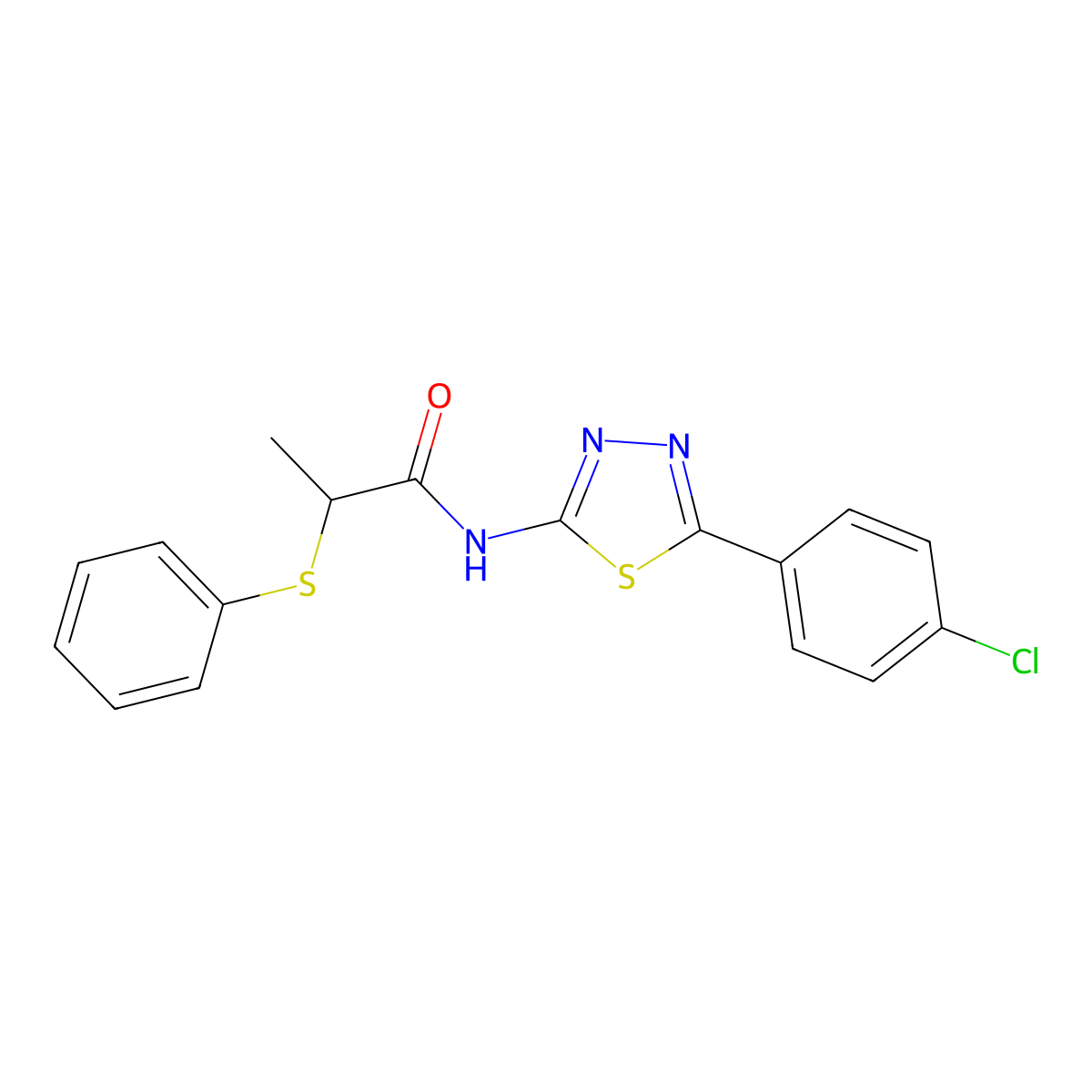 N-(5-(4-chlorophenyl)-1,3,4-thiadiazol-2-yl)-2-(phenylthio)propanamide molecular structure, CAS 394234-19-6