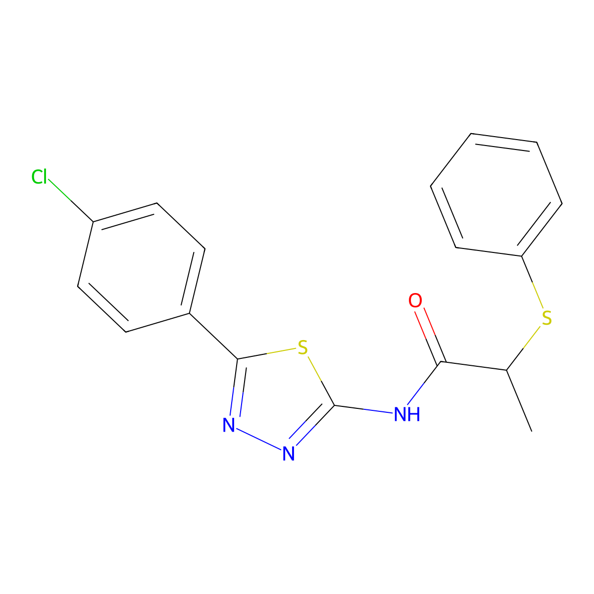 N-(5-(4-chlorophenyl)-1,3,4-thiadiazol-2-yl)-2-(phenylthio)propanamide molecular structure, CAS 394234-19-6