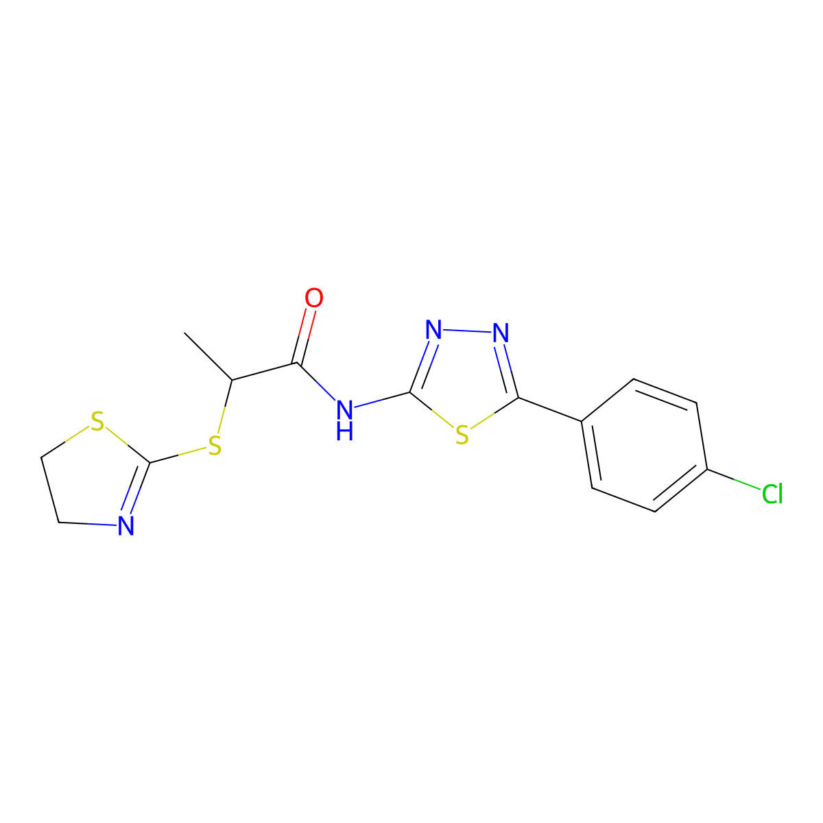 N-[5-(4-chlorophenyl)-1,3,4-thiadiazol-2-yl]-2-(4,5-dihydro-1,3-thiazol-2-ylsulfanyl)propanamide molecular structure, CAS 394234-24-3