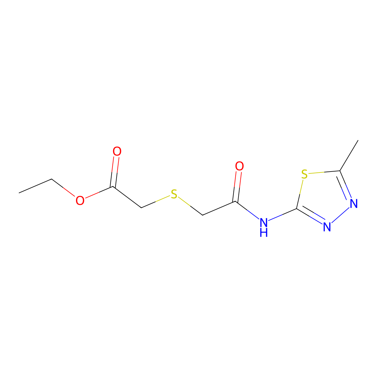 Ethyl 2-({[(5-methyl-1,3,4-thiadiazol-2-yl)carbamoyl]methyl}sulfanyl)acetate molecular structure, CAS 394234-34-5