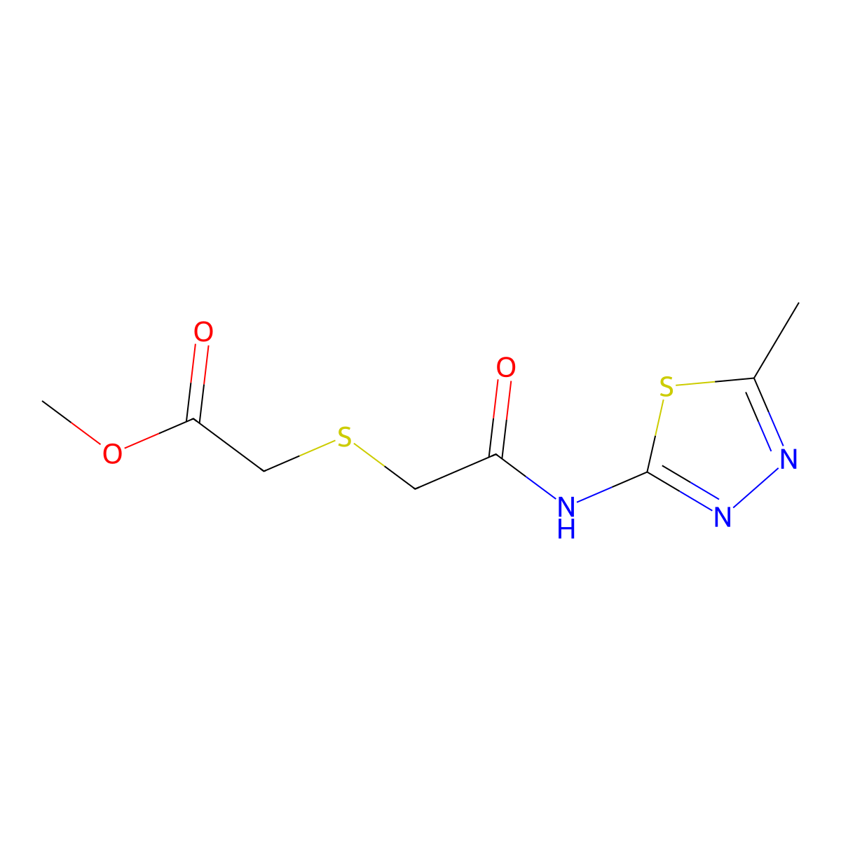 Methyl 2-((2-((5-methyl-1,3,4-thiadiazol-2-yl)amino)-2-oxoethyl)thio)acetate molecular structure, CAS 394234-36-7