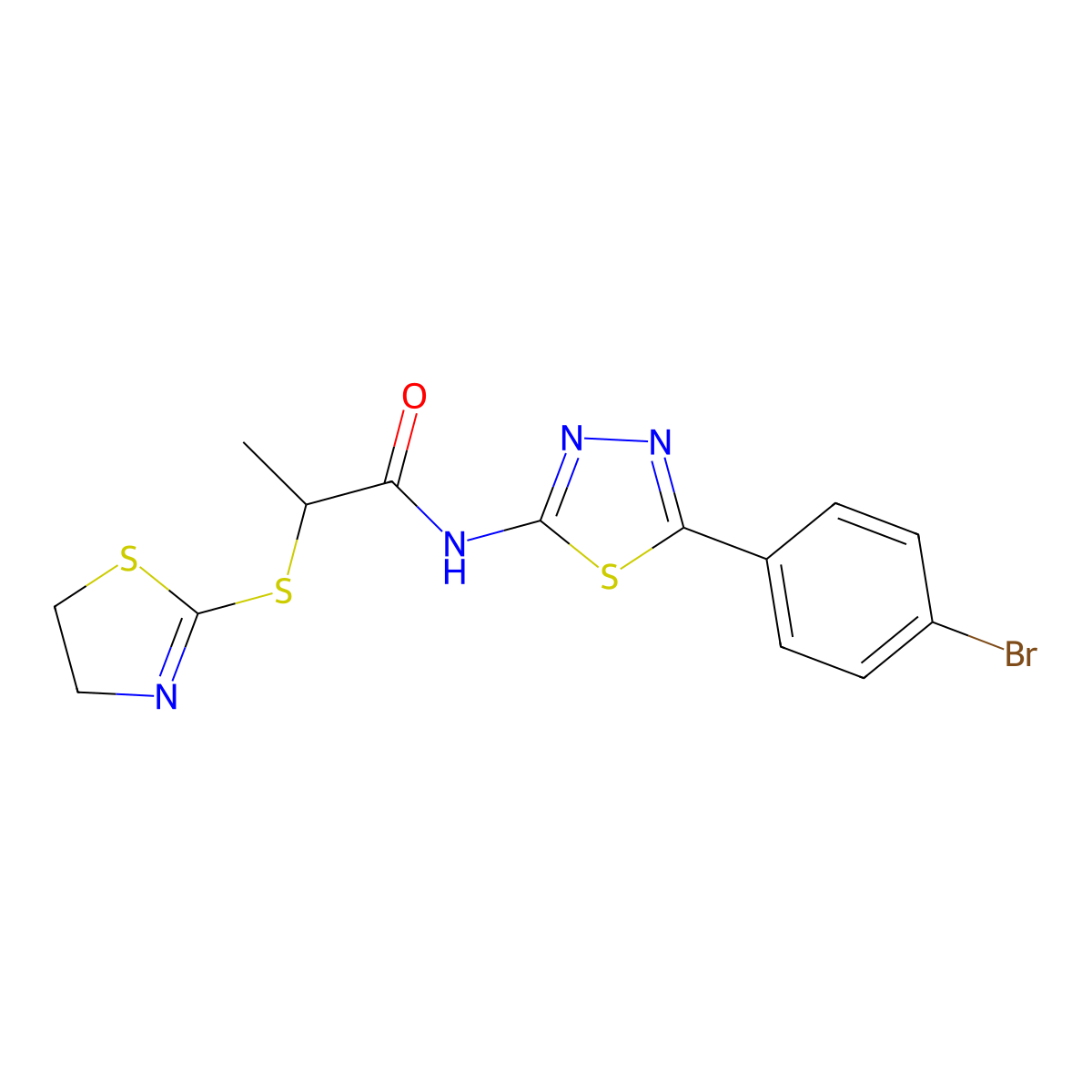 N-[5-(4-bromophenyl)-1,3,4-thiadiazol-2-yl]-2-(4,5-dihydro-1,3-thiazol-2-ylsulfanyl)propanamide molecular structure, CAS 394234-37-8