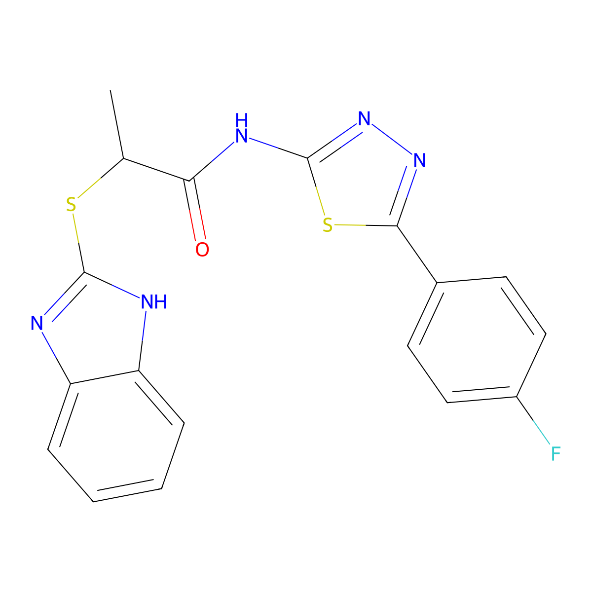 2-(1H-benzimidazol-2-ylsulfanyl)-N-[5-(4-fluorophenyl)-1,3,4-thiadiazol-2-yl]propanamide molecular structure, CAS 394234-66-3