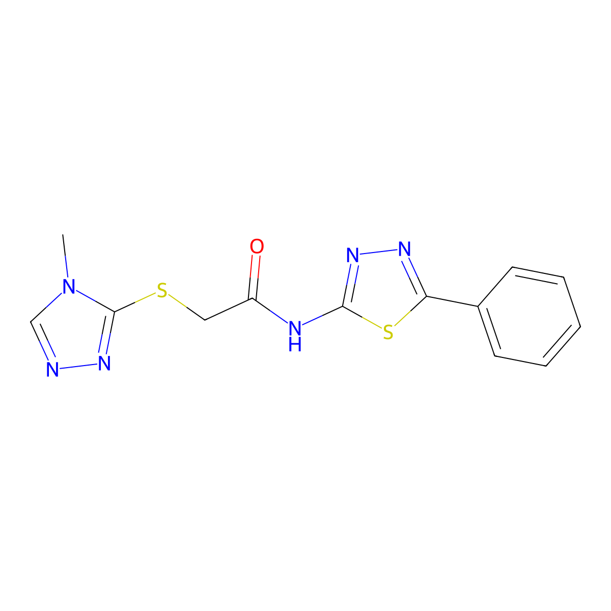 2-[(4-methyl-1,2,4-triazol-3-yl)sulfanyl]-N-(5-phenyl-1,3,4-thiadiazol-2-yl)acetamide molecular structure, CAS 394234-71-0