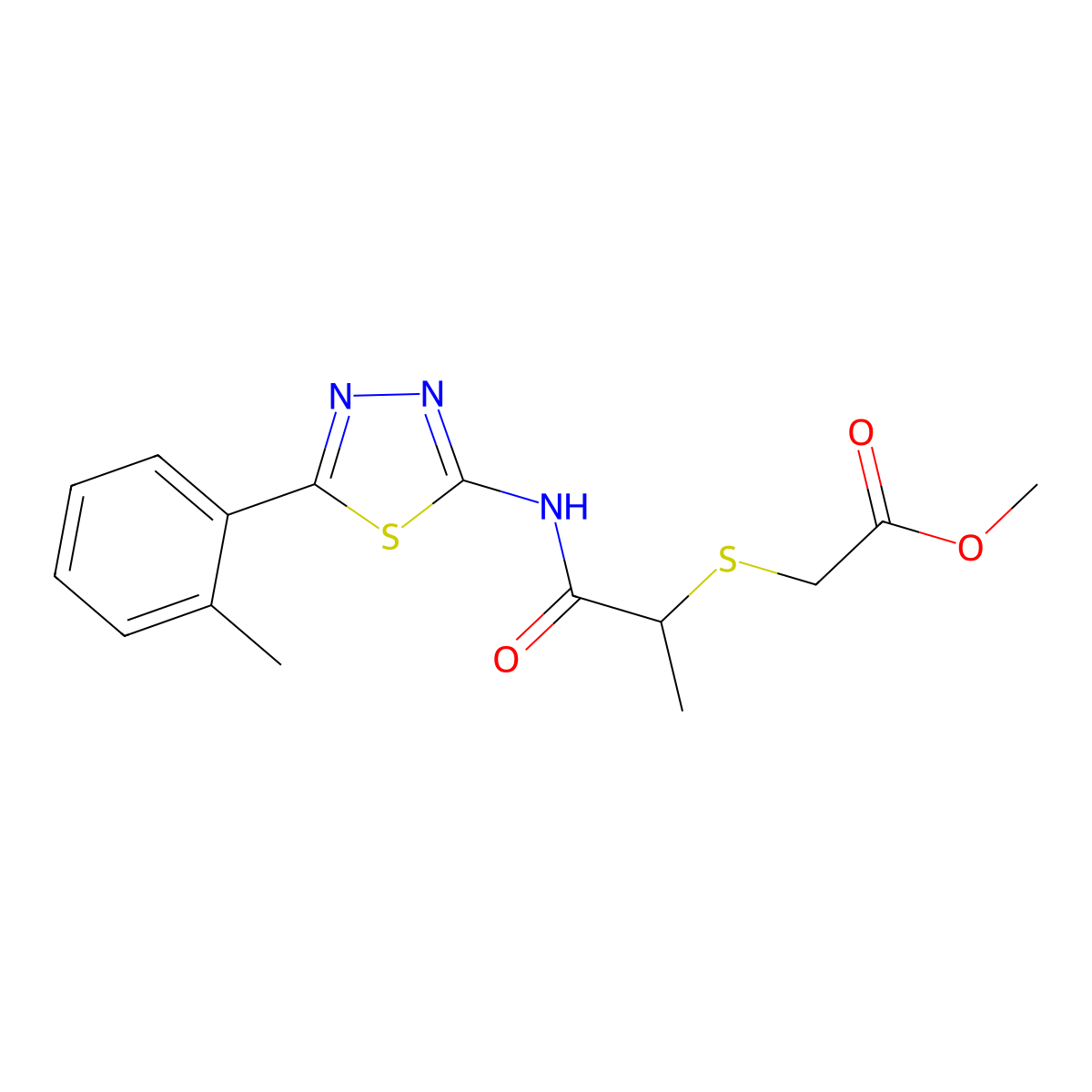 Methyl 2-[(1-{[5-(2-methylphenyl)-1,3,4-thiadiazol-2-yl]carbamoyl}ethyl)sulfanyl]acetate molecular structure, CAS 394234-78-7