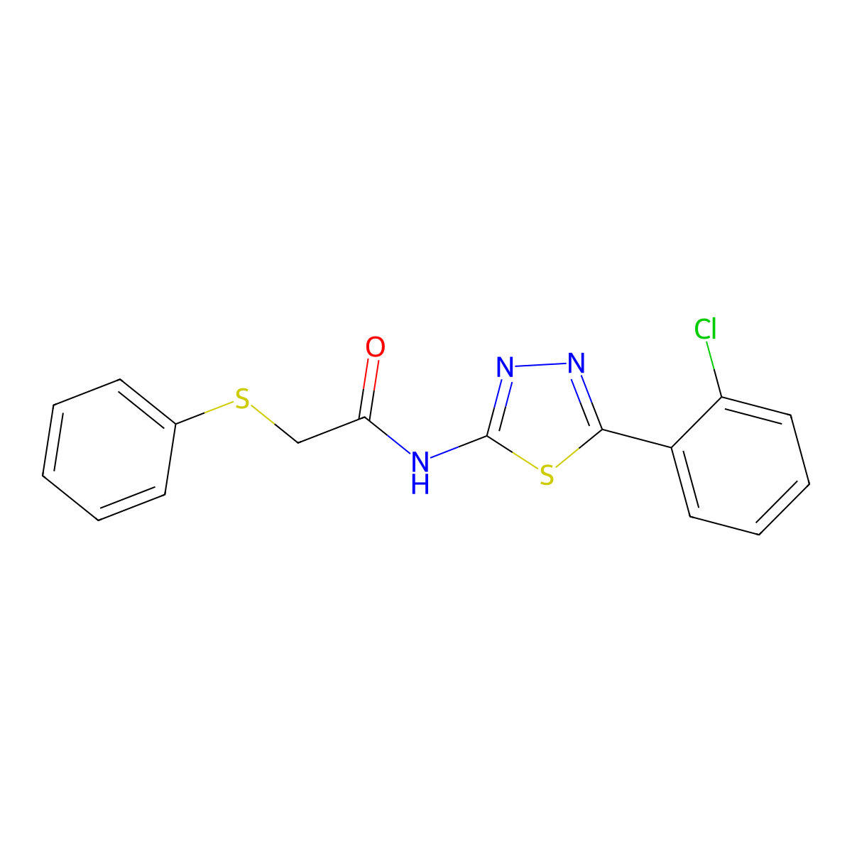 N-(5-(2-chlorophenyl)-1,3,4-thiadiazol-2-yl)-2-(phenylthio)acetamide molecular structure, CAS 394234-79-8