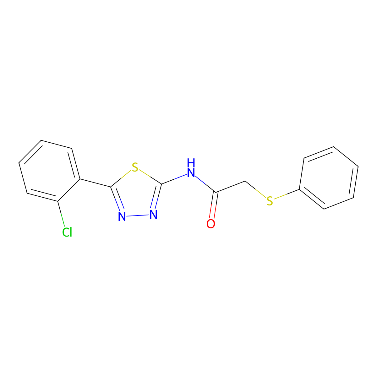 N-(5-(2-chlorophenyl)-1,3,4-thiadiazol-2-yl)-2-(phenylthio)acetamide molecular structure, CAS 394234-79-8