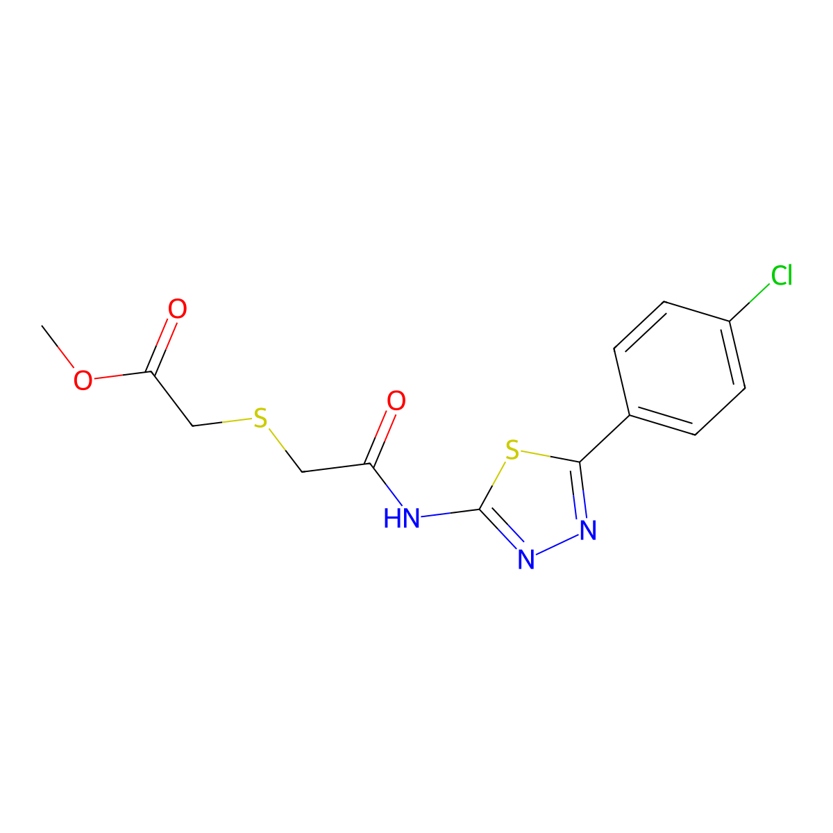 Methyl 2-[2-[[5-(4-chlorophenyl)-1,3,4-thiadiazol-2-yl]amino]-2-oxoethyl]sulfanylacetate molecular structure, CAS 394235-11-1