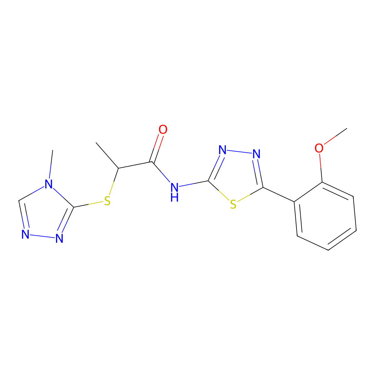 N-(5-(2-methoxyphenyl)-1,3,4-thiadiazol-2-yl)-2-((4-methyl-4H-1,2,4-triazol-3-yl)thio)propanamide molecular structure, CAS 394235-48-4