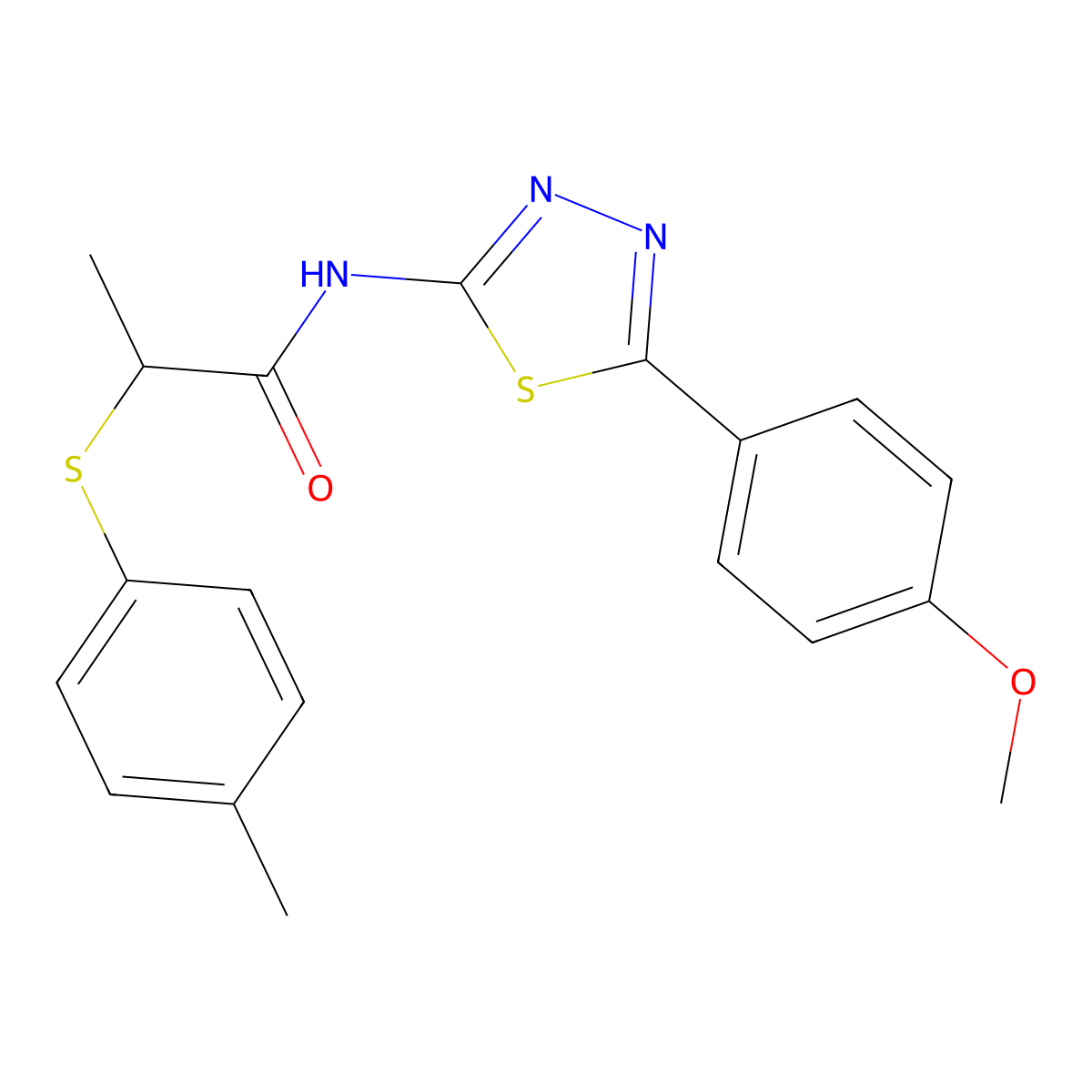 N-(5-(4-methoxyphenyl)-1,3,4-thiadiazol-2-yl)-2-(p-tolylthio)propanamide molecular structure, CAS 394235-60-0