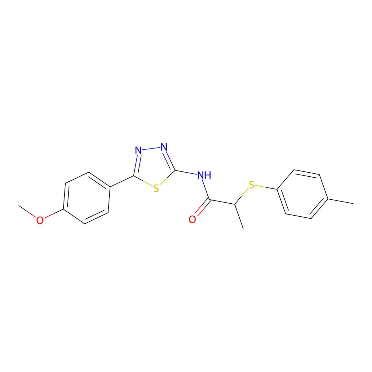 N-(5-(4-methoxyphenyl)-1,3,4-thiadiazol-2-yl)-2-(p-tolylthio)propanamide molecular structure, CAS 394235-60-0