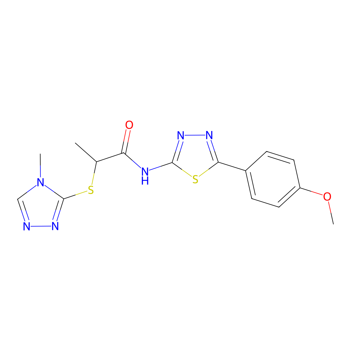 N-(5-(4-methoxyphenyl)-1,3,4-thiadiazol-2-yl)-2-((4-methyl-4H-1,2,4-triazol-3-yl)thio)propanamide molecular structure, CAS 394235-64-4