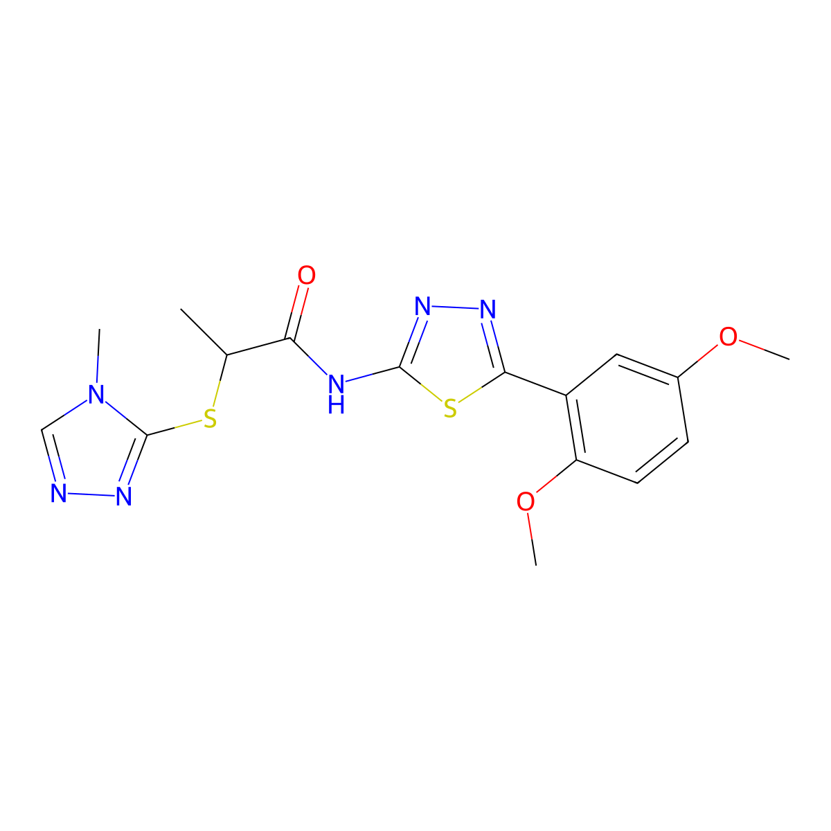 N-[5-(2,5-dimethoxyphenyl)-1,3,4-thiadiazol-2-yl]-2-[(4-methyl-1,2,4-triazol-3-yl)sulfanyl]propanamide molecular structure, CAS 394235-74-6