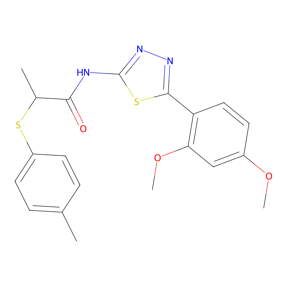 N-(5-(2,4-dimethoxyphenyl)-1,3,4-thiadiazol-2-yl)-2-(p-tolylthio)propanamide molecular structure, CAS 394236-00-1