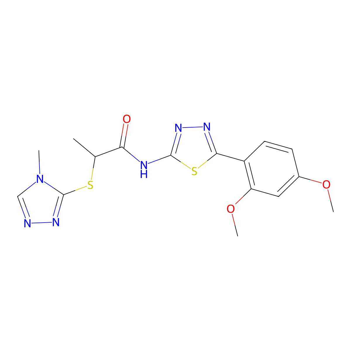 N-(5-(2,4-dimethoxyphenyl)-1,3,4-thiadiazol-2-yl)-2-((4-methyl-4H-1,2,4-triazol-3-yl)thio)propanamide molecular structure, CAS 394236-03-4