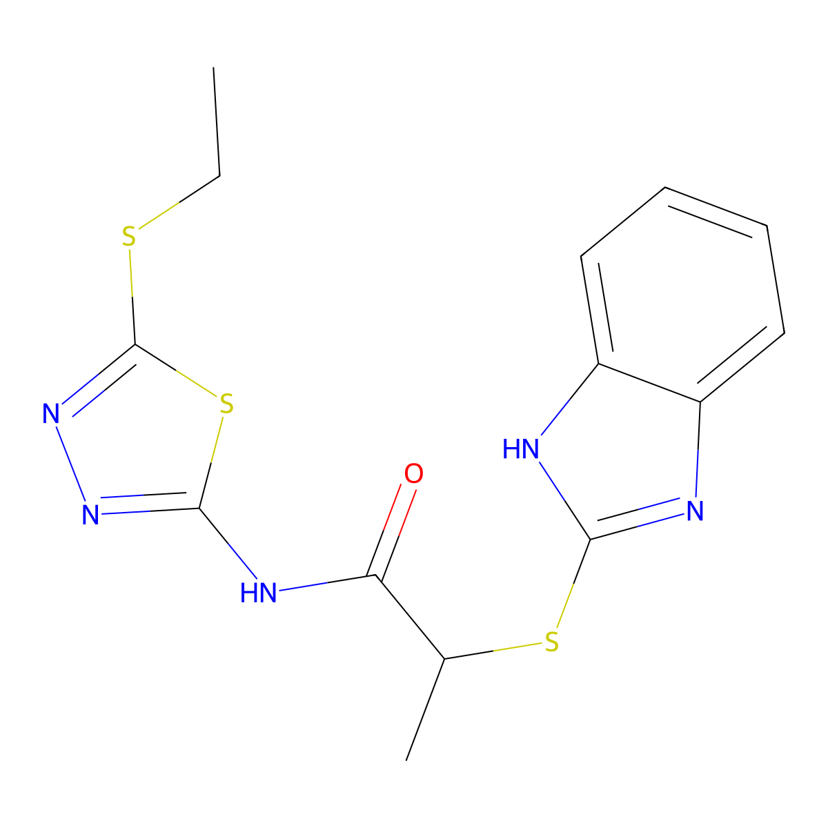 2-((1H-benzo[d]imidazol-2-yl)thio)-N-(5-(ethylthio)-1,3,4-thiadiazol-2-yl)propanamide molecular structure, CAS 394236-15-8