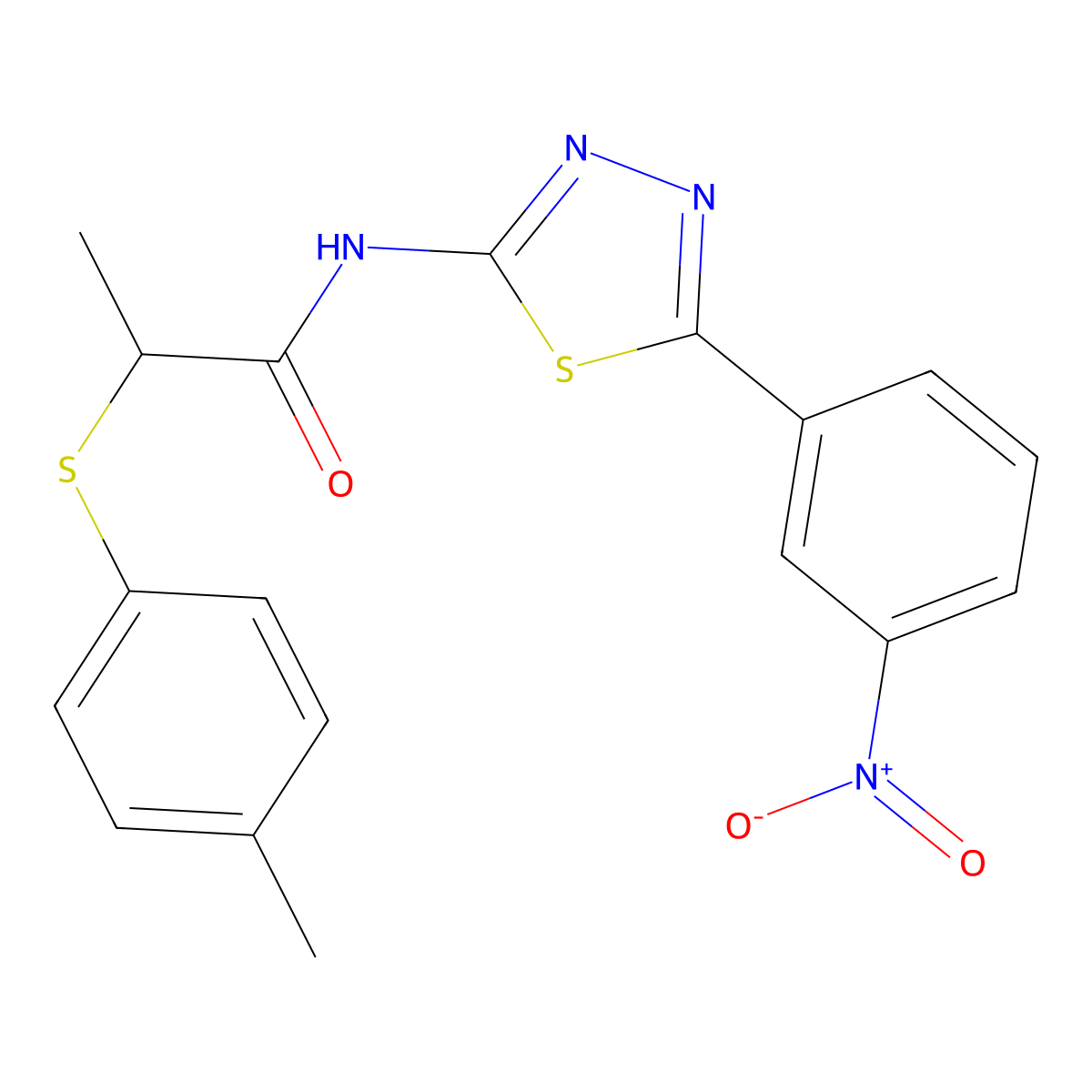 N-(5-(3-nitrophenyl)-1,3,4-thiadiazol-2-yl)-2-(p-tolylthio)propanamide molecular structure, CAS 394236-18-1