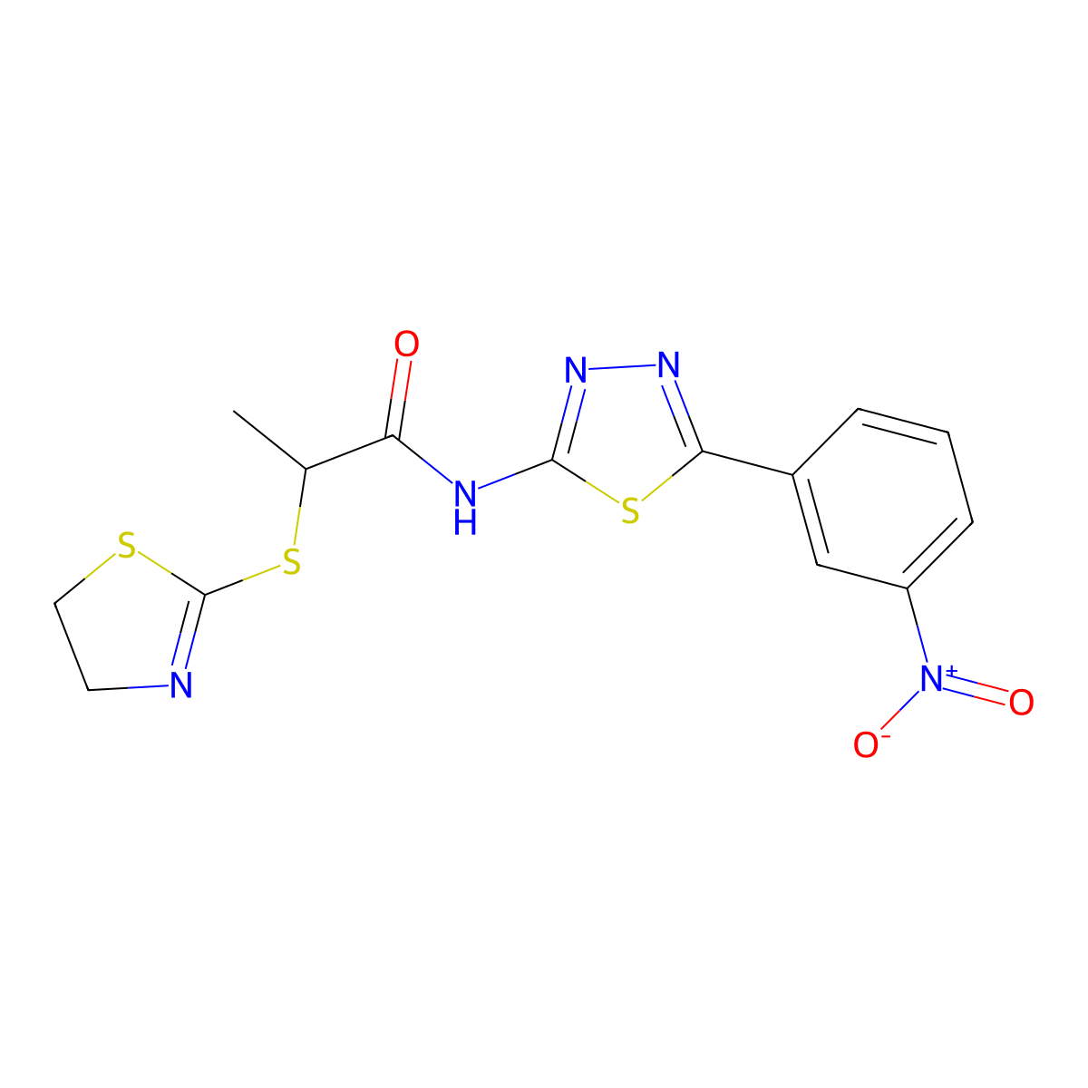 2-(4,5-dihydro-1,3-thiazol-2-ylsulfanyl)-N-[5-(3-nitrophenyl)-1,3,4-thiadiazol-2-yl]propanamide molecular structure, CAS 394236-23-8