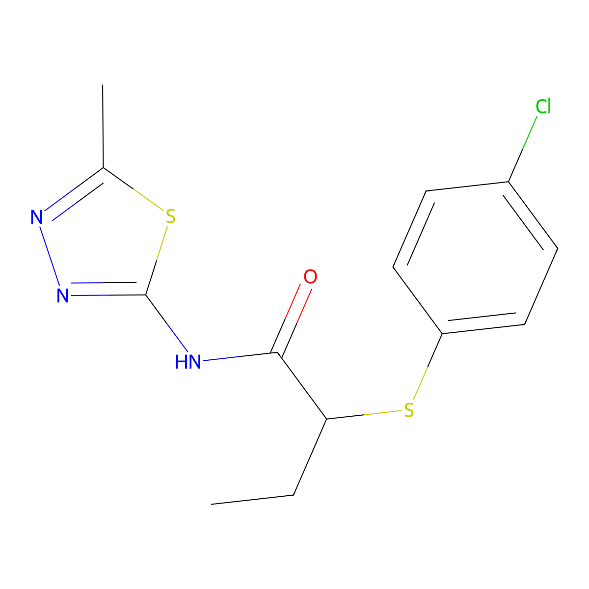 2-(4-chlorophenyl)sulfanyl-N-(5-methyl-1,3,4-thiadiazol-2-yl)butanamide molecular structure, CAS 394236-32-9