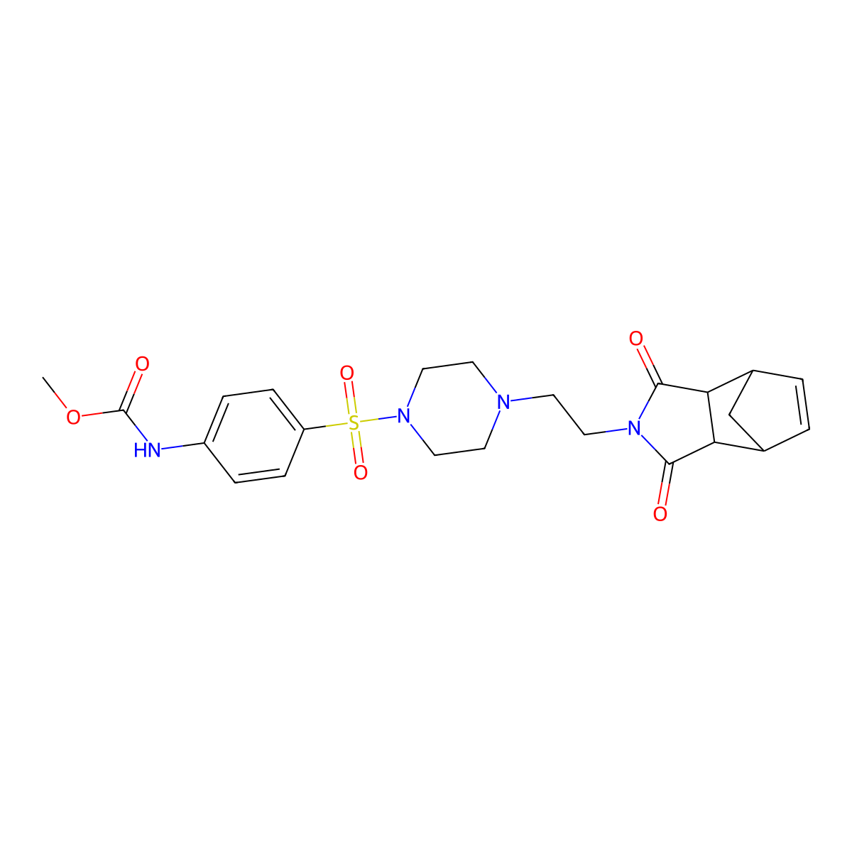 methyl (4-((4-(2-(1,3-dioxo-3a,4,7,7a-tetrahydro-1H-4,7-methanoisoindol-2(3H)-yl)ethyl)piperazin-1-yl)sulfonyl)phenyl)carbamate molecular structure, CAS 394236-33-0
