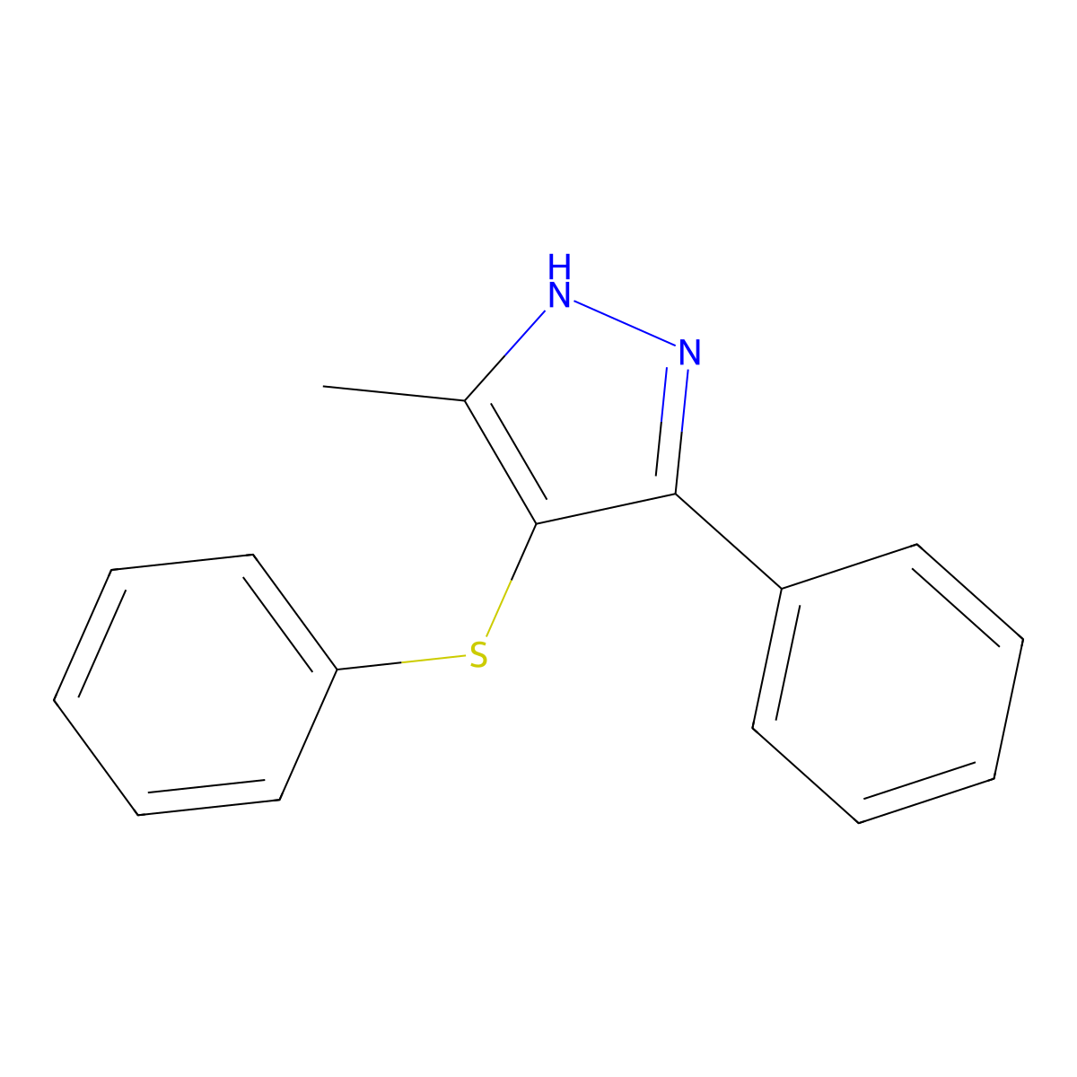 3-methyl-5-phenyl-4-(phenylthio)-1H-pyrazole molecular structure, CAS 394236-45-4