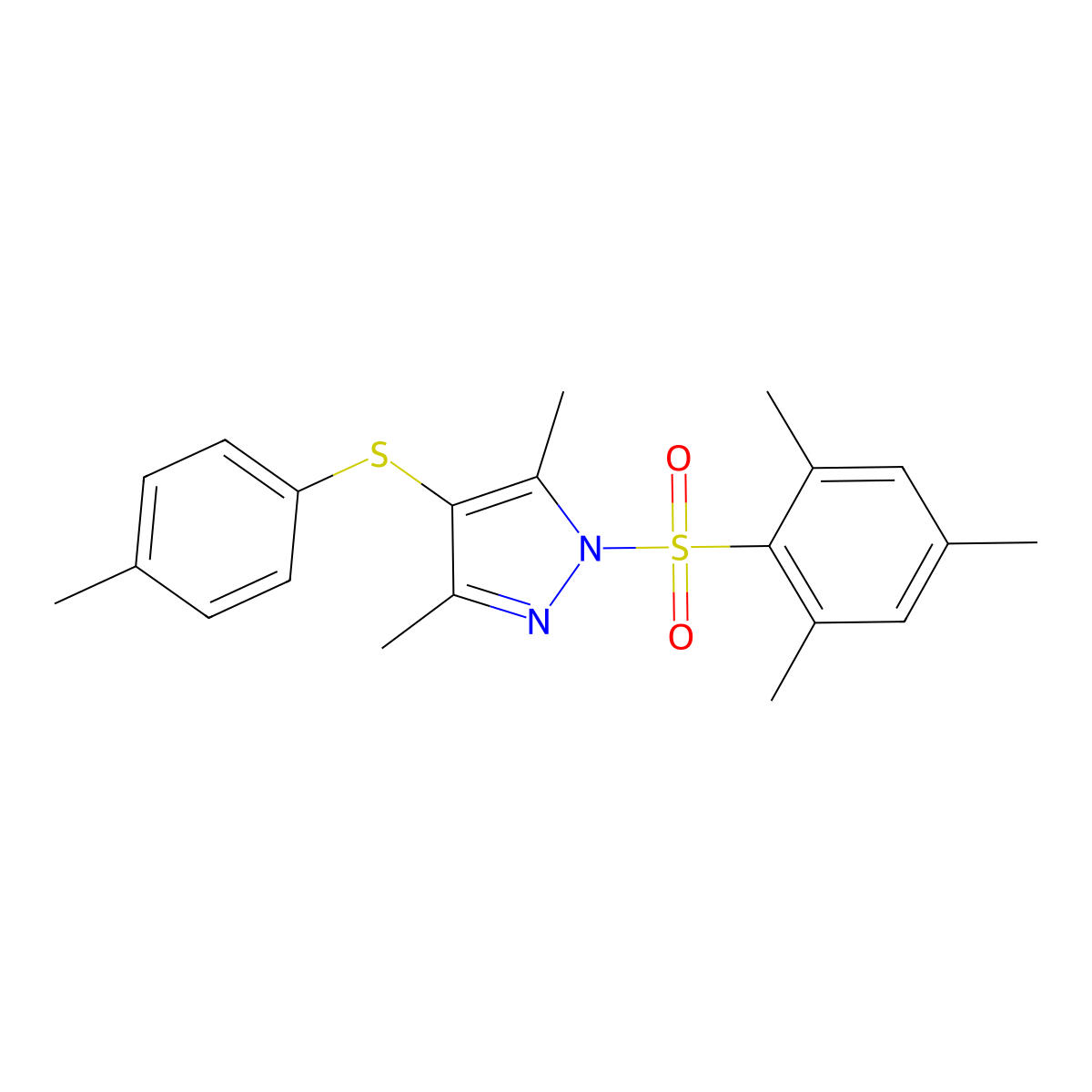 1-(mesitylsulfonyl)-3,5-dimethyl-4-(p-tolylthio)-1H-pyrazole molecular structure, CAS 394236-70-5