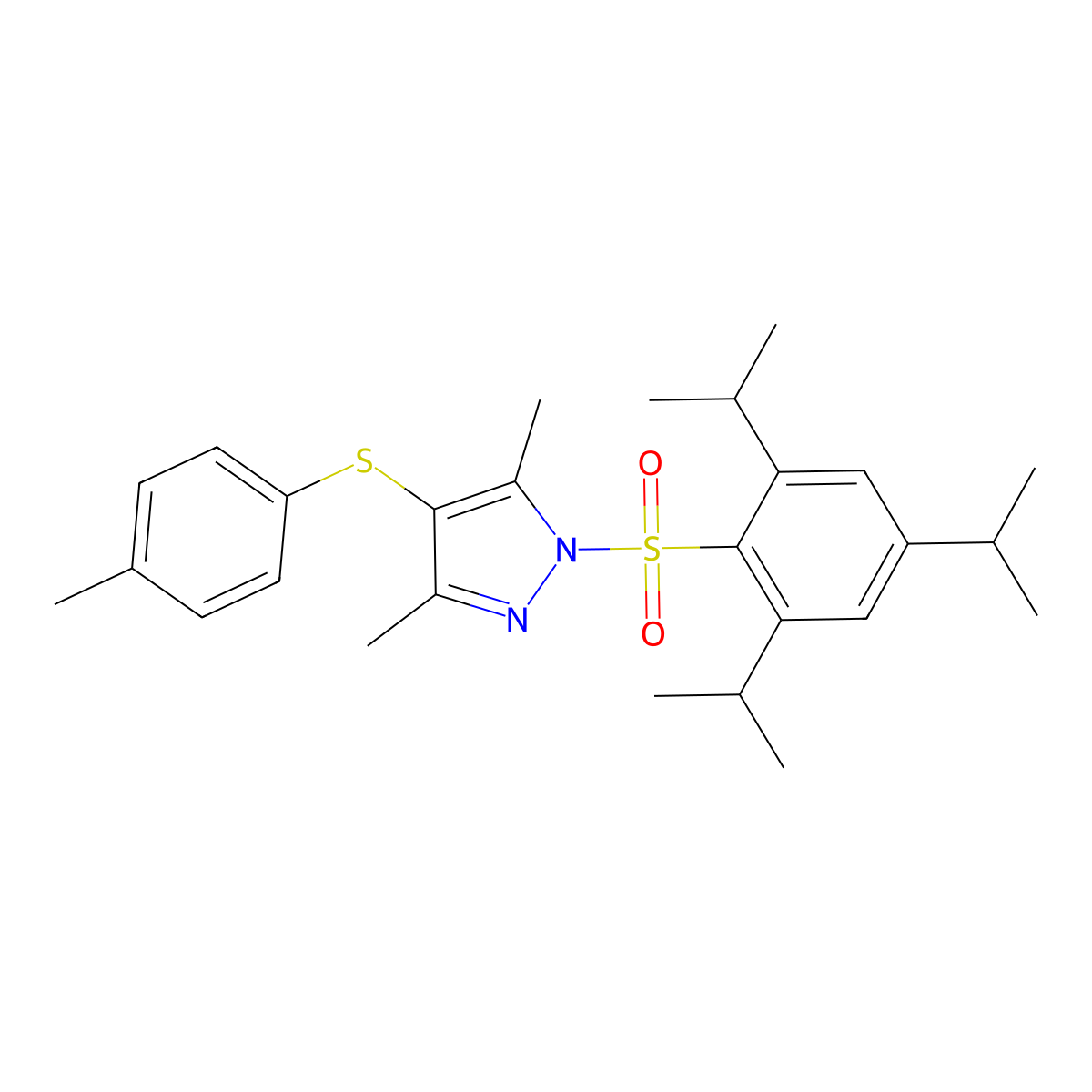 3,5-dimethyl-4-(p-tolylthio)-1-((2,4,6-triisopropylphenyl)sulfonyl)-1H-pyrazole molecular structure, CAS 394236-74-9