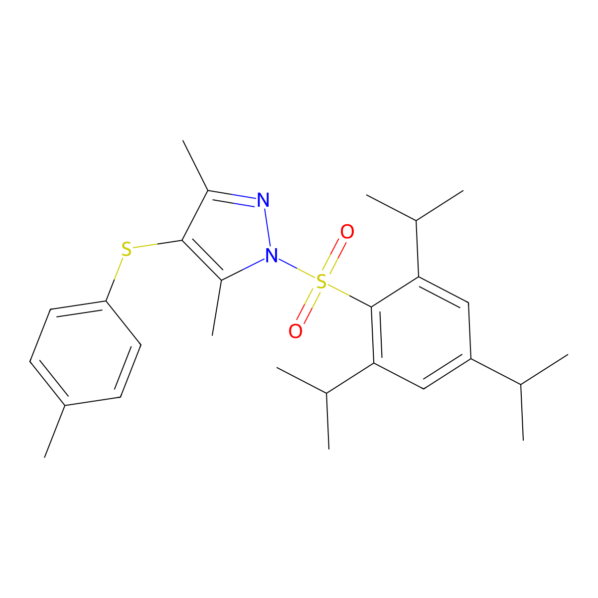 3,5-dimethyl-4-(p-tolylthio)-1-((2,4,6-triisopropylphenyl)sulfonyl)-1H-pyrazole molecular structure, CAS 394236-74-9