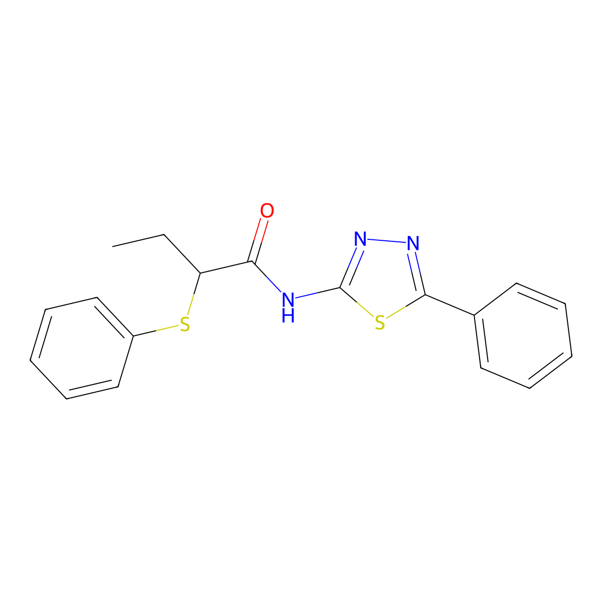 N-(5-phenyl-1,3,4-thiadiazol-2-yl)-2-(phenylthio)butanamide molecular structure, CAS 394236-77-2
