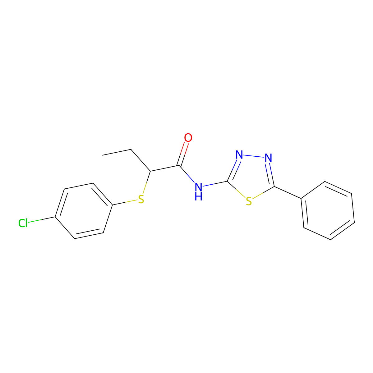 2-((4-chlorophenyl)thio)-N-(5-phenyl-1,3,4-thiadiazol-2-yl)butanamide molecular structure, CAS 394236-79-4