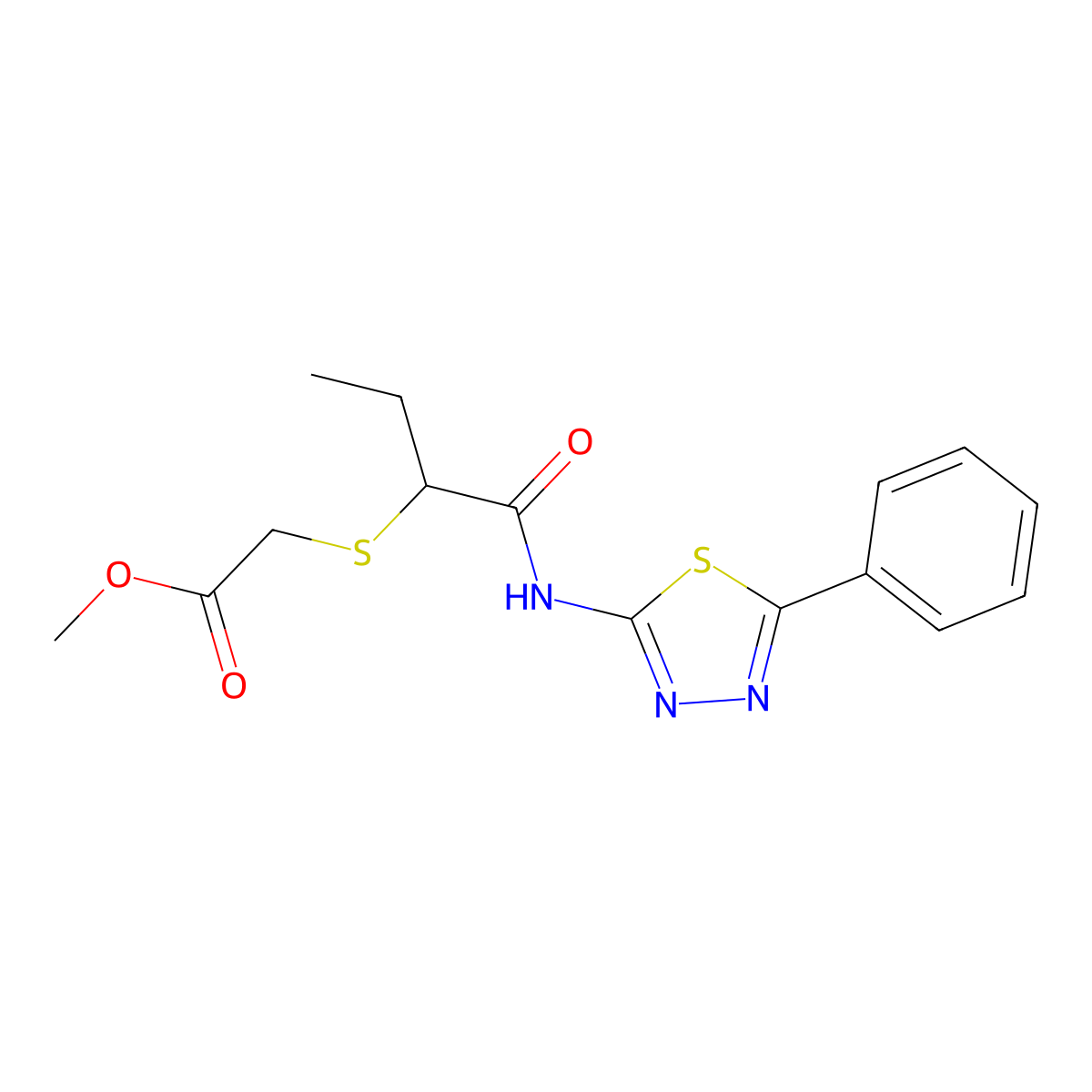 Methyl 2-({1-[(5-phenyl-1,3,4-thiadiazol-2-yl)carbamoyl]propyl}sulfanyl)acetate molecular structure, CAS 394236-84-1