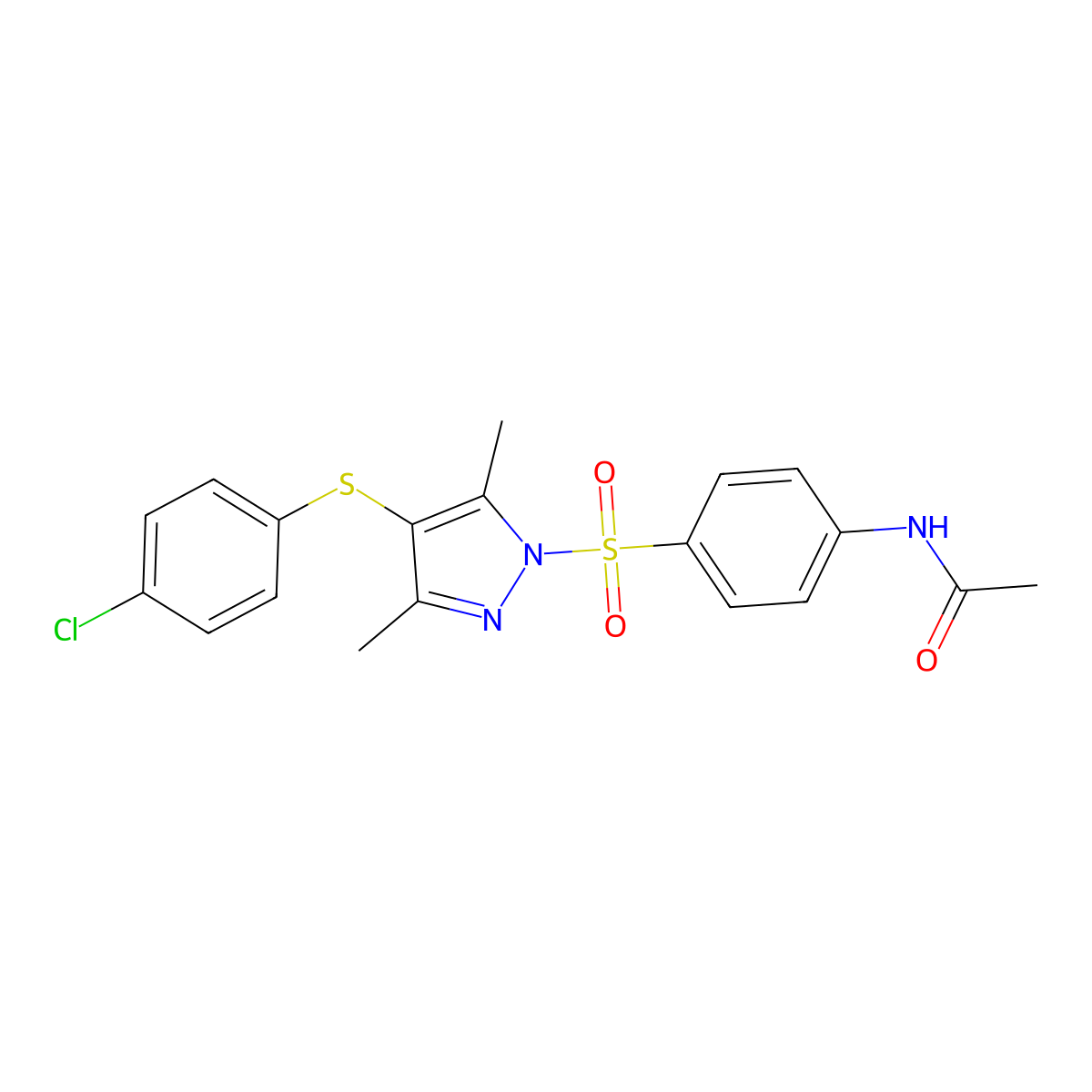 N-(4-((4-((4-chlorophenyl)thio)-3,5-dimethyl-1H-pyrazol-1-yl)sulfonyl)phenyl)acetamide molecular structure, CAS 394236-95-4