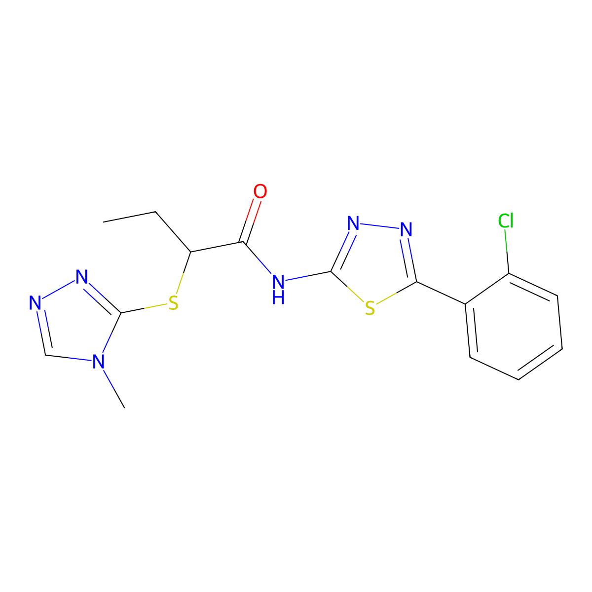 N-[5-(2-chlorophenyl)-1,3,4-thiadiazol-2-yl]-2-[(4-methyl-1,2,4-triazol-3-yl)thio]butanamide molecular structure, CAS 394237-09-3