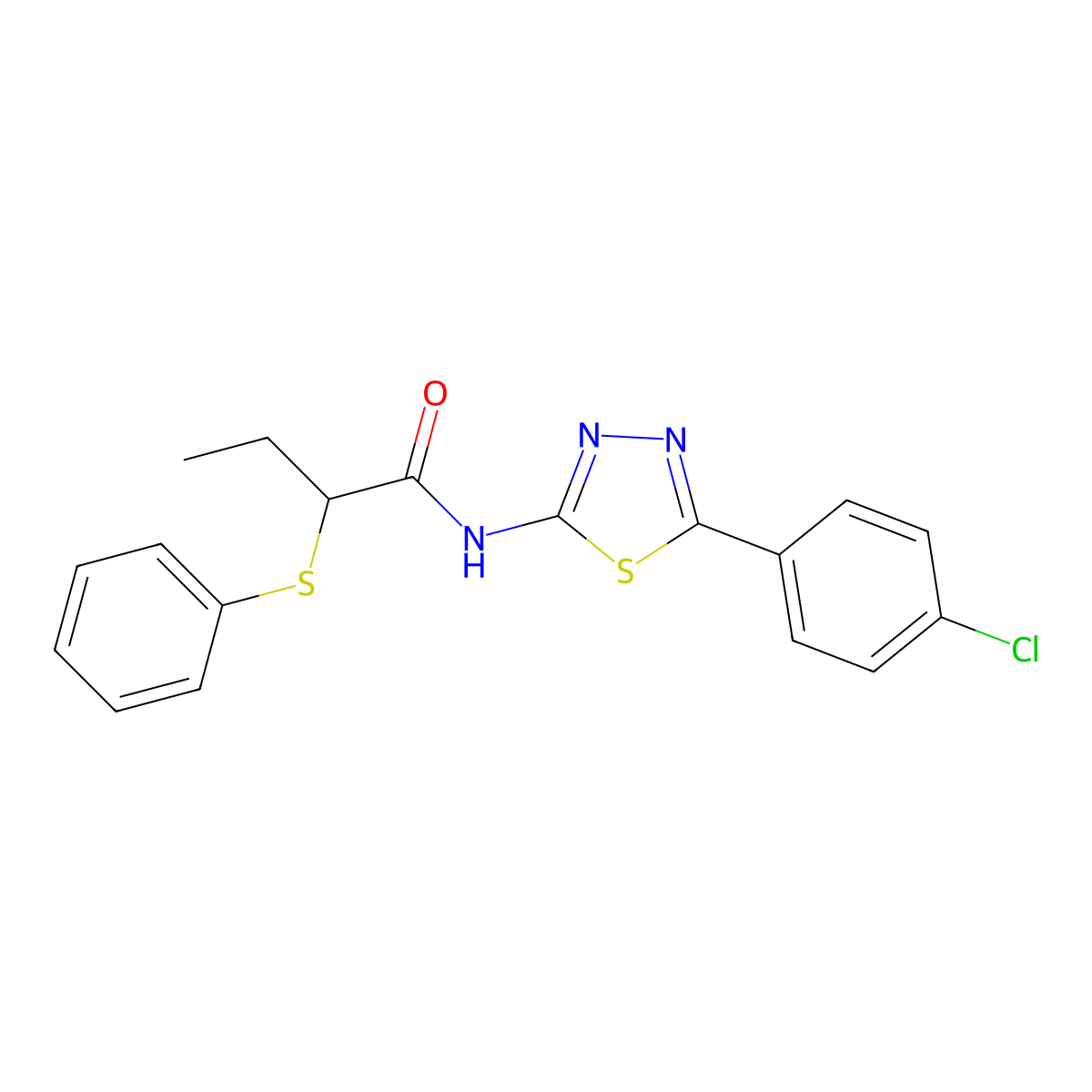 N-(5-(4-chlorophenyl)-1,3,4-thiadiazol-2-yl)-2-(phenylthio)butanamide molecular structure, CAS 394237-13-9