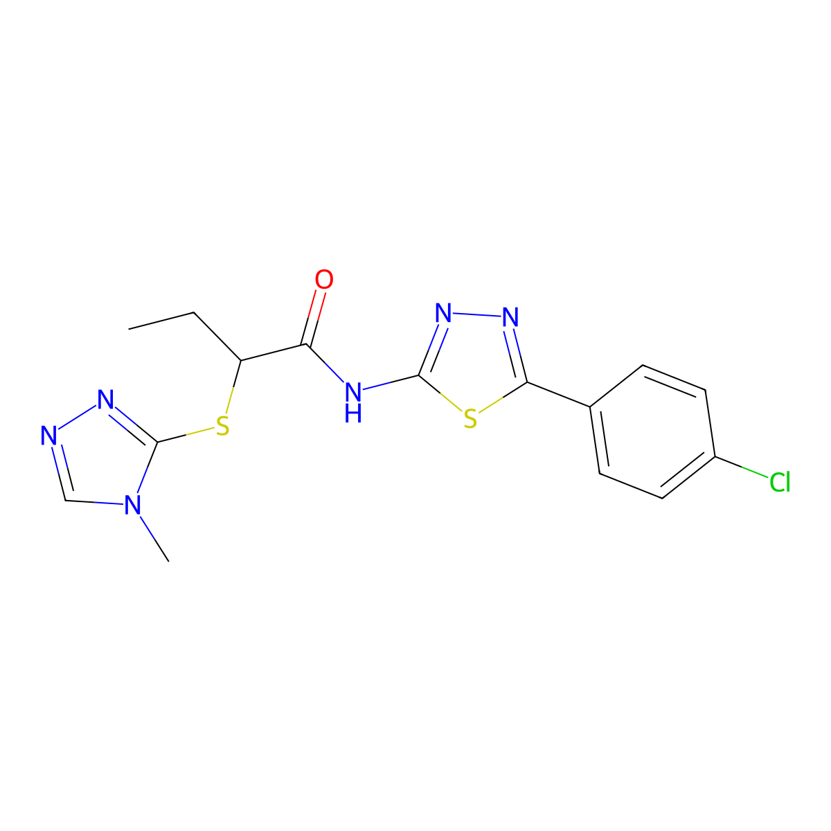 N-[5-(4-chlorophenyl)-1,3,4-thiadiazol-2-yl]-2-[(4-methyl-1,2,4-triazol-3-yl)sulfanyl]butanamide molecular structure, CAS 394237-21-9