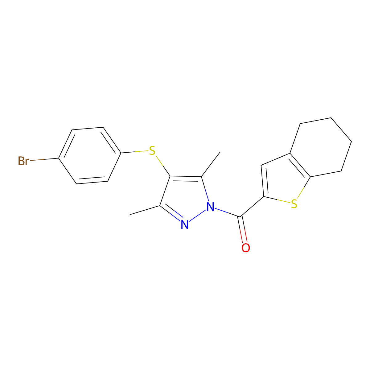 [4-(4-Bromophenyl)sulfanyl-3,5-dimethylpyrazol-1-yl]-(4,5,6,7-tetrahydro-1-benzothiophen-2-yl)methanone molecular structure, CAS 394237-26-4