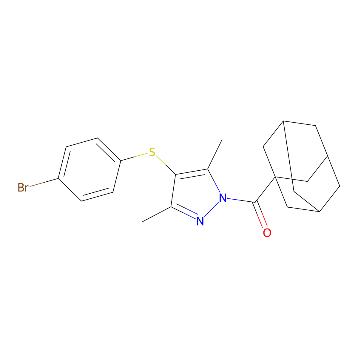1-(1-adamantylcarbonyl)-4-[(4-bromophenyl)sulfanyl]-3,5-dimethyl-1H-pyrazole molecular structure, CAS 394237-28-6